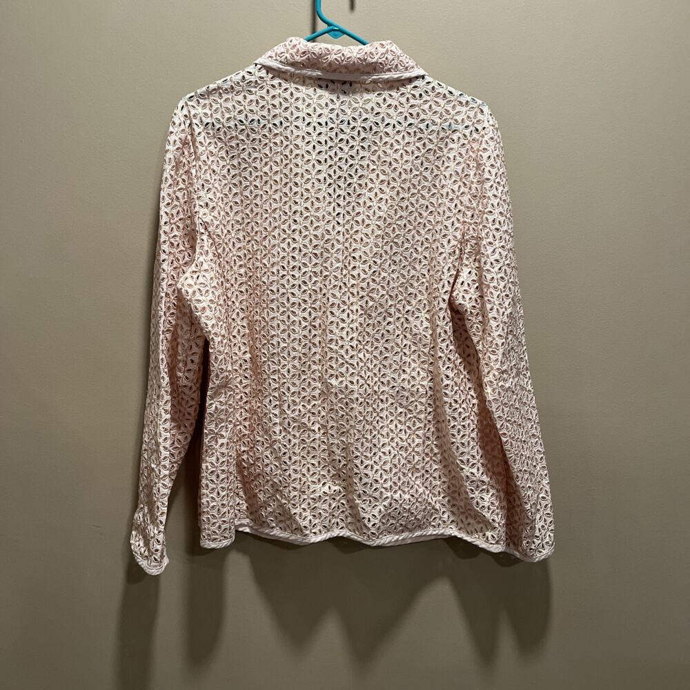 Susan Graver Style Women's Eyelet Embroidered Pink Jacket XL Event Spring Floral - Picture 5 of 11